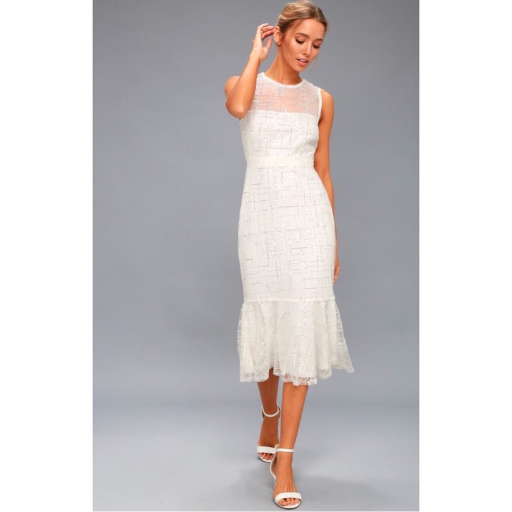 White Sequin Midi Dress